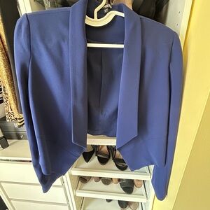 Express Blue Padded Shoulder Cropped Blazer Size M
